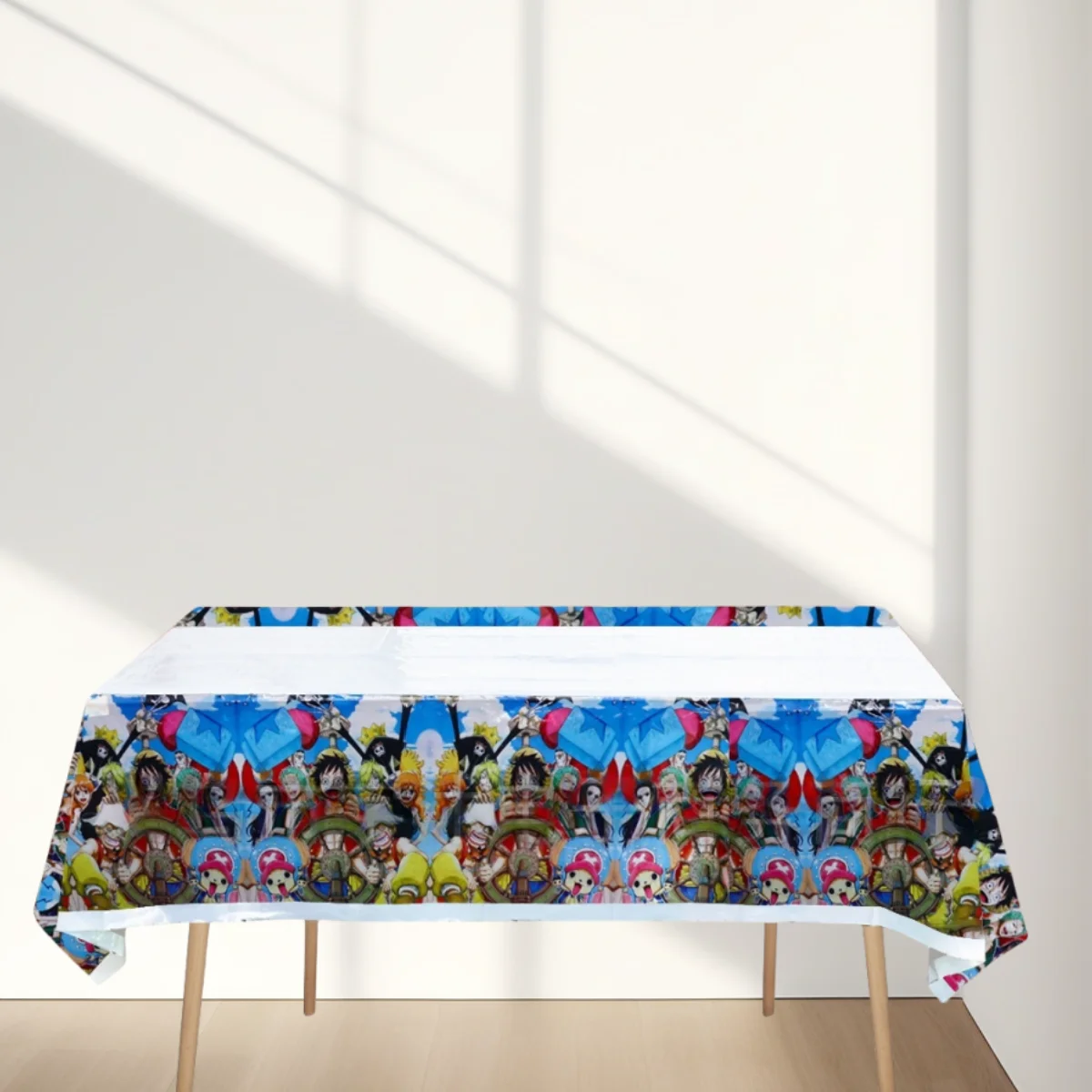 Toalha de mesa de anime de uma peça, 108*180cm, decoração de festa de feliz aniversário, lembranças para crianças, azul, meninos, chá de bebê, acessórios, gifs