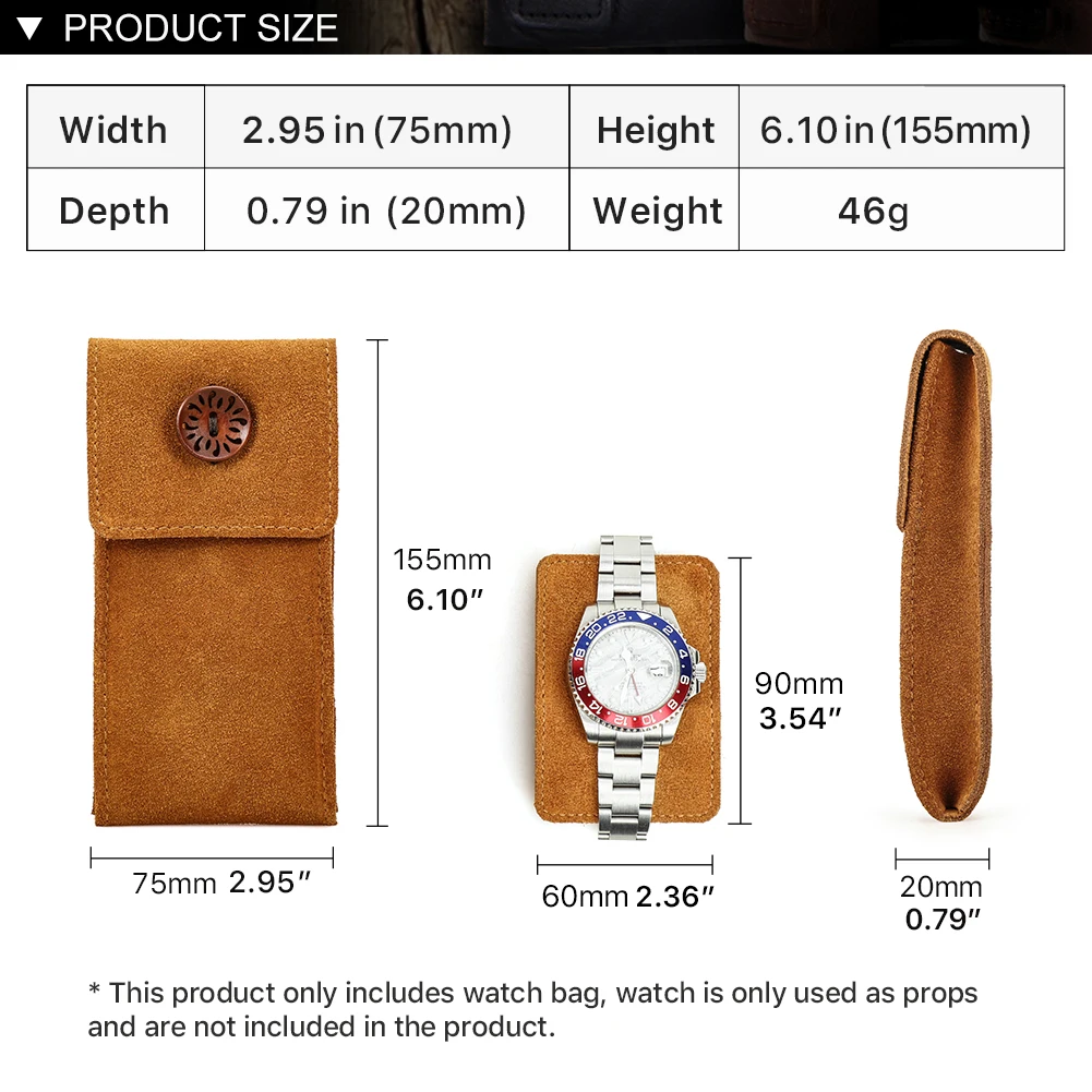 Cow Suede Leather Snap Watch Pouch Bag Packaging Travel Storage Case Anti-Dust anti-scratch for Men Women Watch lovers