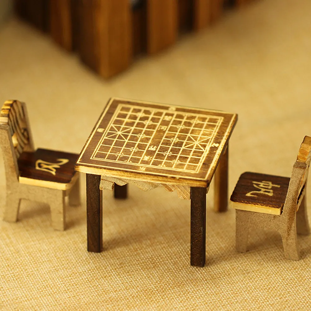 

1Set Mini Eight Table Chair Simulation Wood Furniture for Mini House Decorative Accessories Children's Playhouse