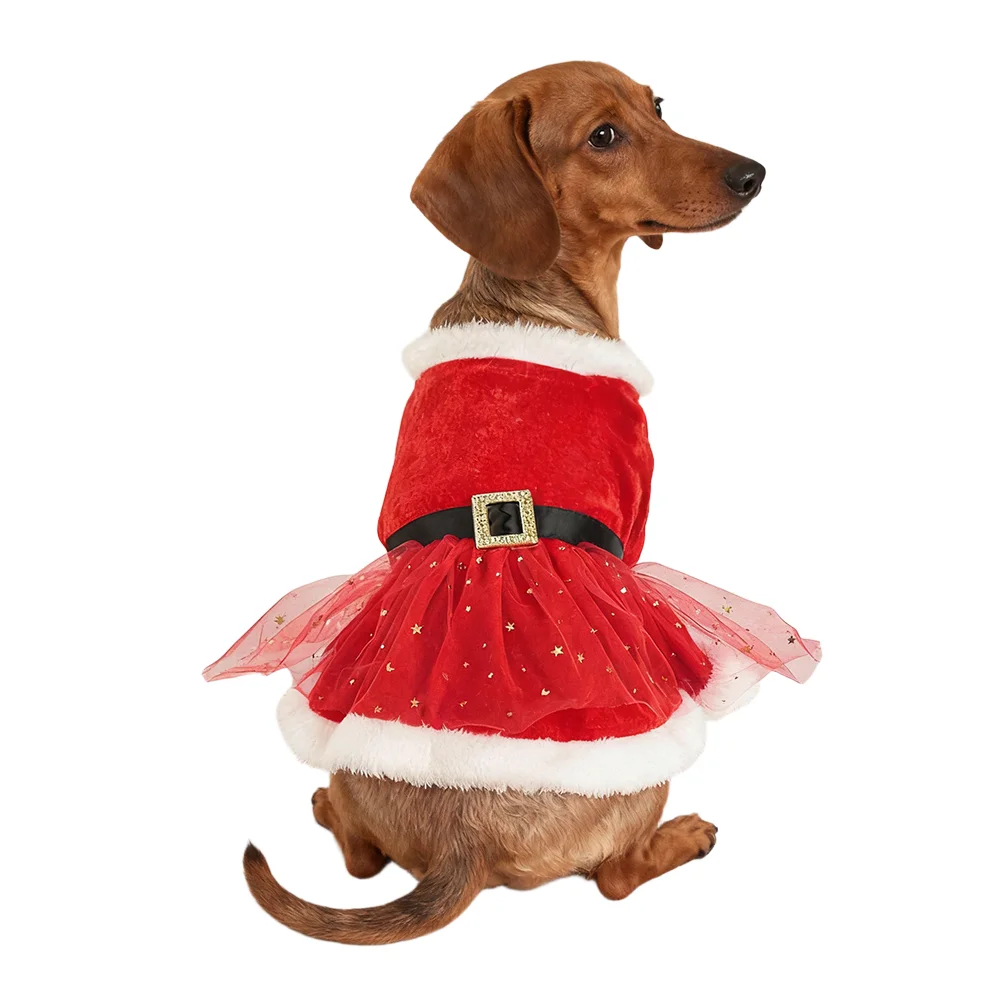 

Dog Christmas Outfit Puppy Xmas Dress Santa Belt Dresses Costume Holiday Outfit Clothes for Small Medium Dogs Pets