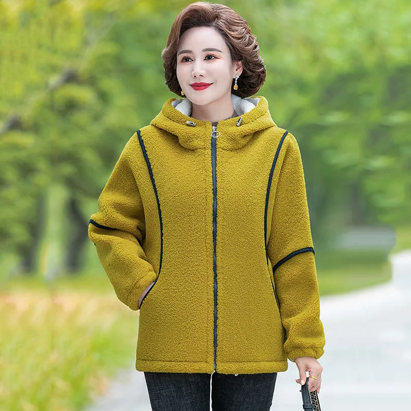 

5XL Middle-aged Women Hoodies Sweatshirts 2022 New Autumn Winter Jacket Female Fleece Warm Long Sleeved Outerwear Mujer Coats
