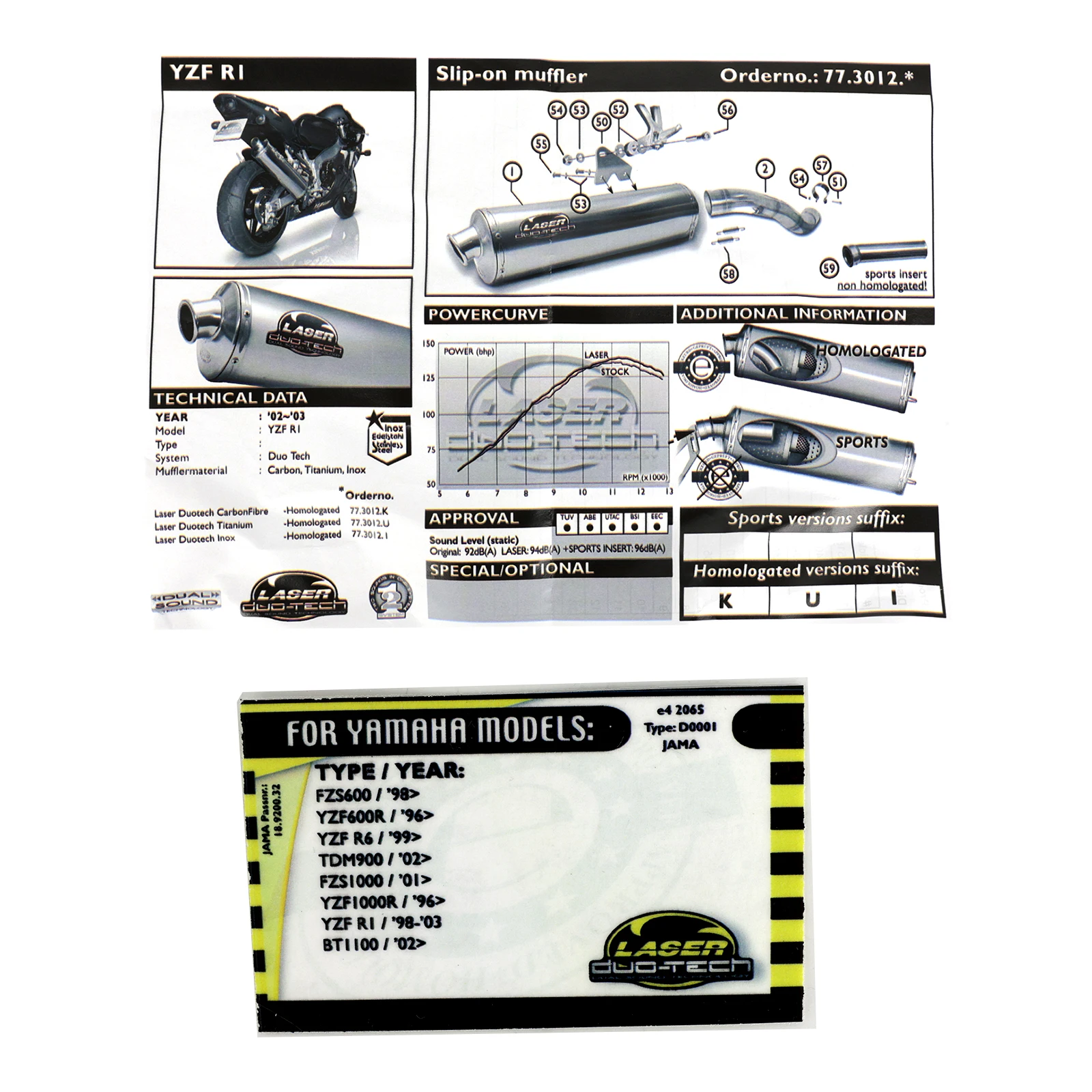 Motorcycle Modify Exhaust Pipe Exhaust System Fit For YAMAHA YZF-R1 1998-2003/YZF-R6 1999/YZS-600R 1996 /BT1100 2002
