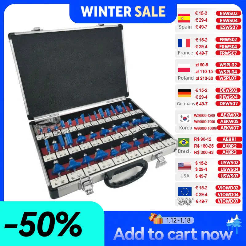 ALLSOME 35 stücke 1/4 zoll Schaft Router Bit Set Hartmetall Spitze Router Holz Cutter Tool Set Fräsen schneider für Holz