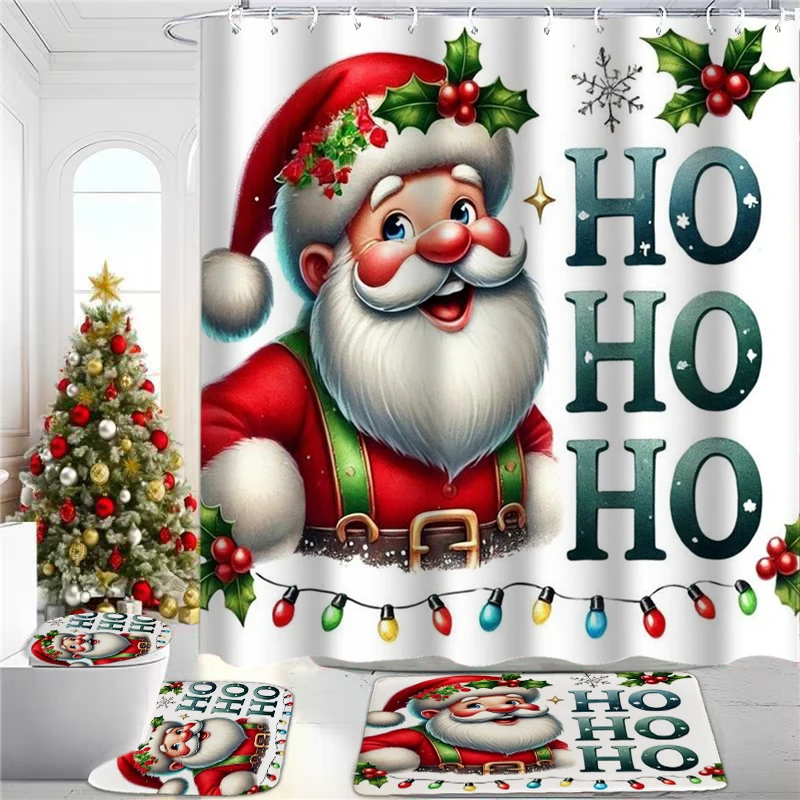 

Рождественский фестивальный декор, занавеска для душа с узором, наборы для ванной, водонепроницаемый нескользящий коврик для ванной комнаты, туалет U с 12 крючками, домашний деко