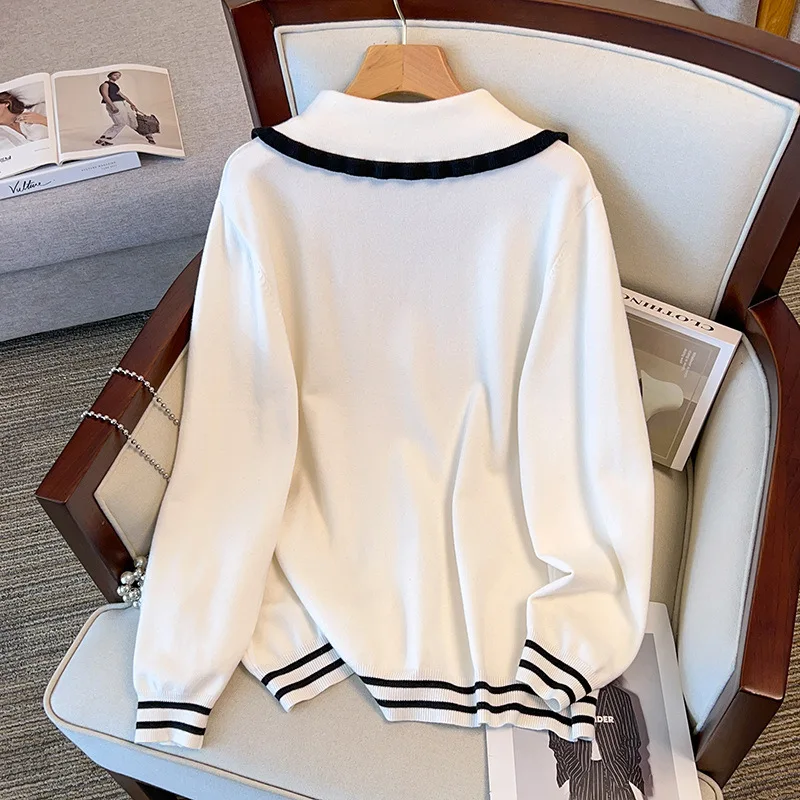 170Kg Plus Size Women\'s Bust 160 Spring Autumn Loose Polo Cardigan Sweater Knitted Coat 5XL 6XL 7XL 8XL 9XL10XL