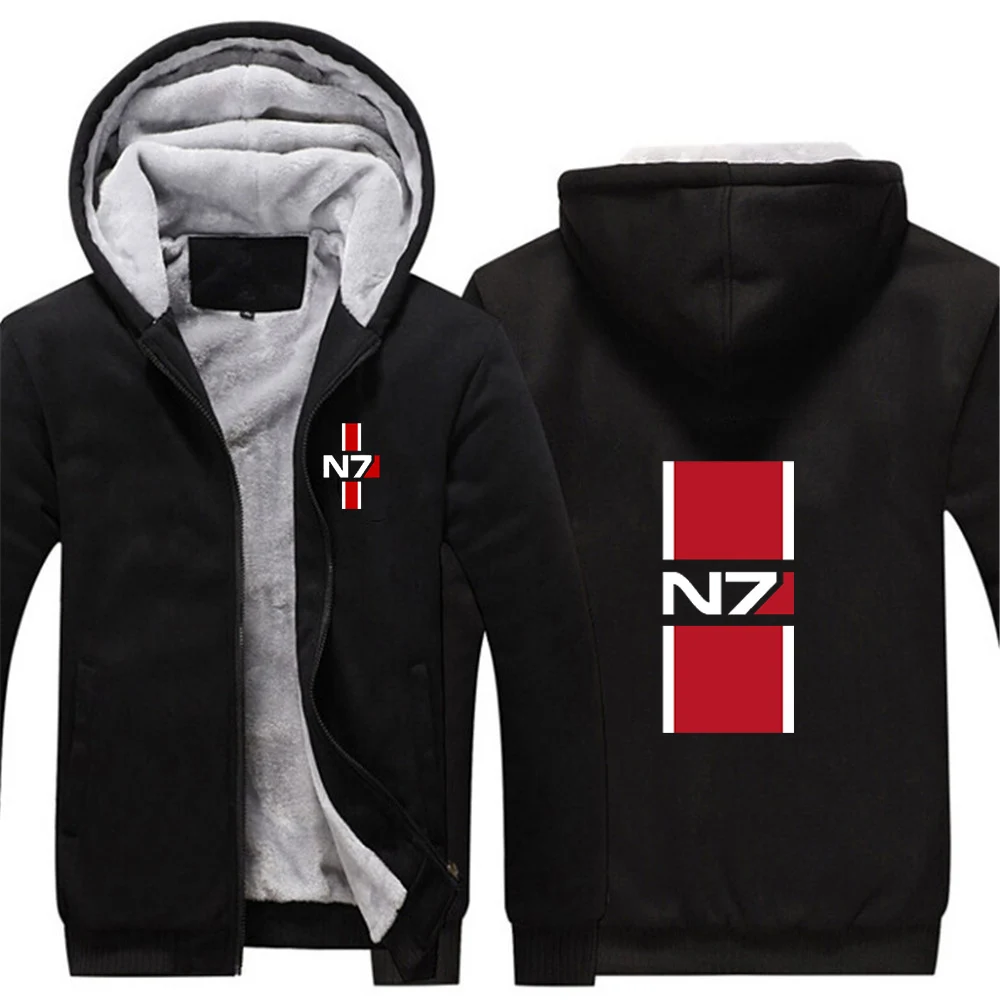 2024 Autumn Winter Men's N7 Mass Effect Logo Print Outdoor Popular Patchwork Long Sleeve Cold Prevention Warm Thickened Hoodies