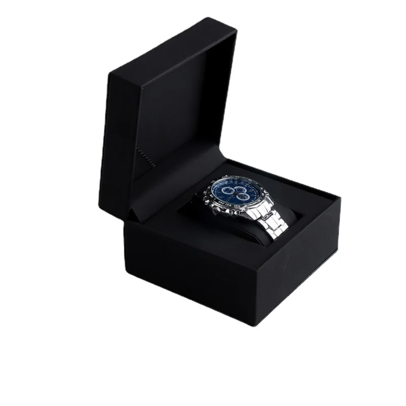 Black Matte PU Leather Square Clamshell Watch Storage Box Provide Free Logo Carving Service Personalized Logo Customization Gift