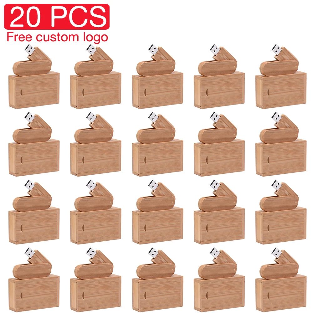 20PCS/LOT Wooden Rotatable USB 2.0 Flash Drives 128GB Free Custom Logo Pendrive 64GB Wedding Gift USB Stick 32GB 16GB 8GB U Disk image 3