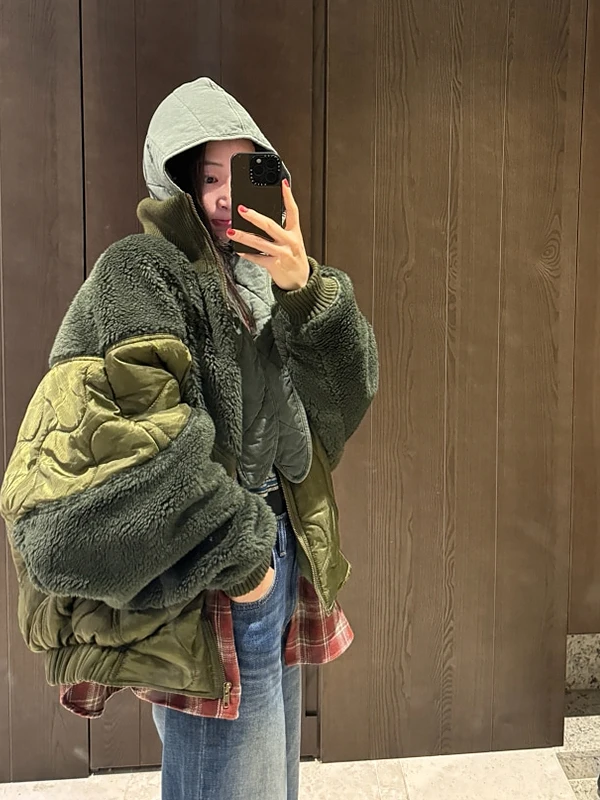 

Корейское зимнее новое хлопковое пальто с мехом ягненка, женское модное свободное теплое хлопковое пальто с ленивым дизайном