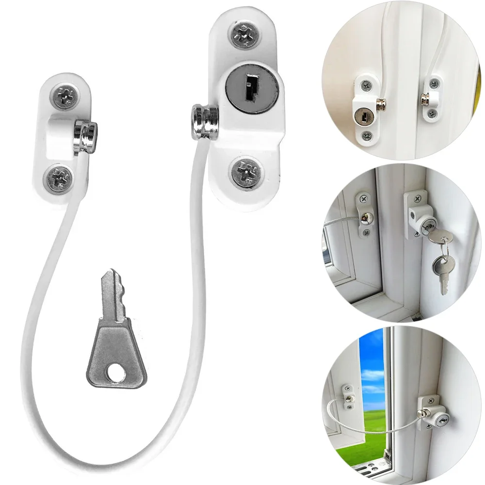 Window Security Chain Lock Sliding Security Limiter Lock Stop Door Restrictor Child Safety Locks Home Hardware White