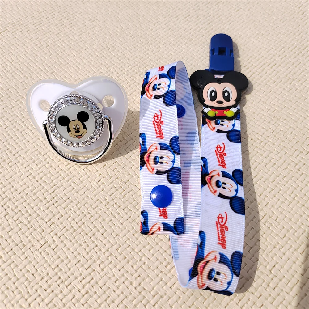 Disney Baby Pacifier Clip Chain Ribbon Fake Pacifier Holder Chain Anti-drop Buckle Strap Pacifier Baby feeding chupetes para