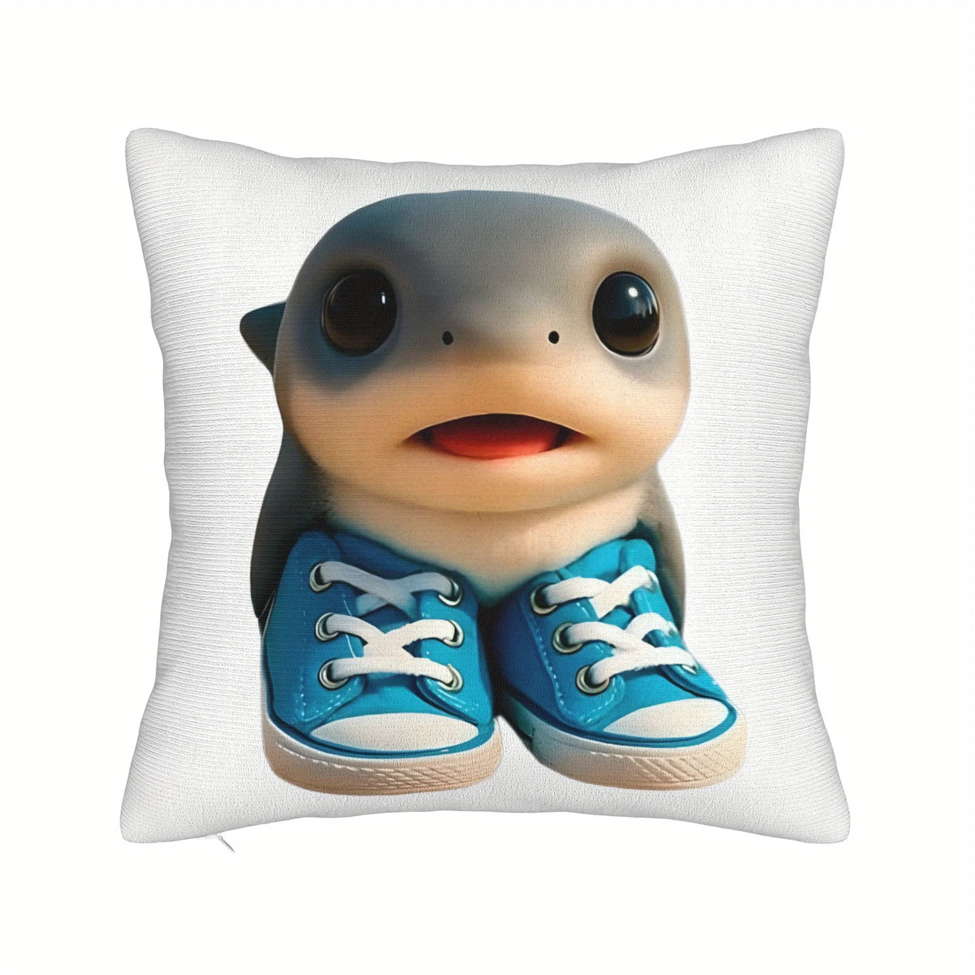 1pcs Pillow Cover Short Plush Polyester Cute Cartoon Sea Creature in Blue Sneakers Decorative Throw Cushion for Living Room Sofa