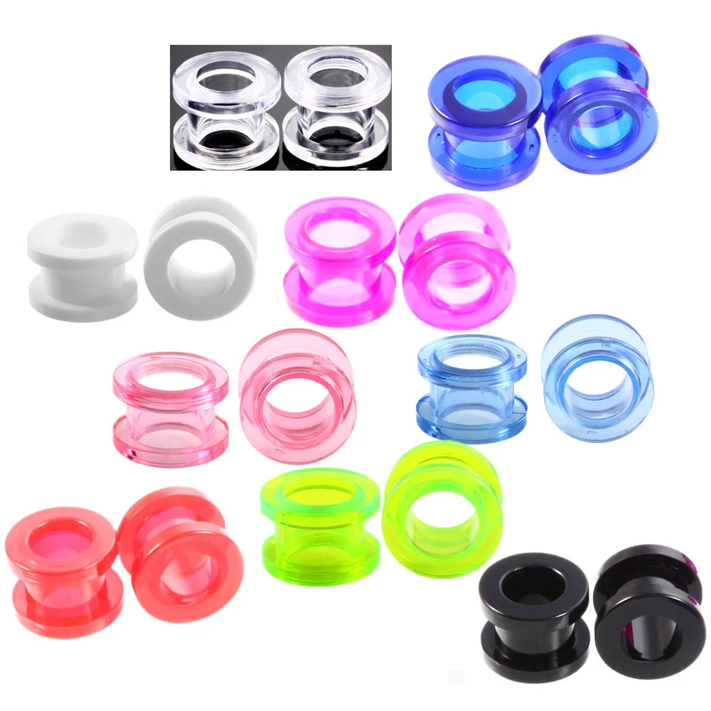 2PCS 2-20mm Transparent Acrylic Ear Stretchers Plugs Tunnels Expander Flesh Hollow Screw Earrings Piercing Body Jewelry