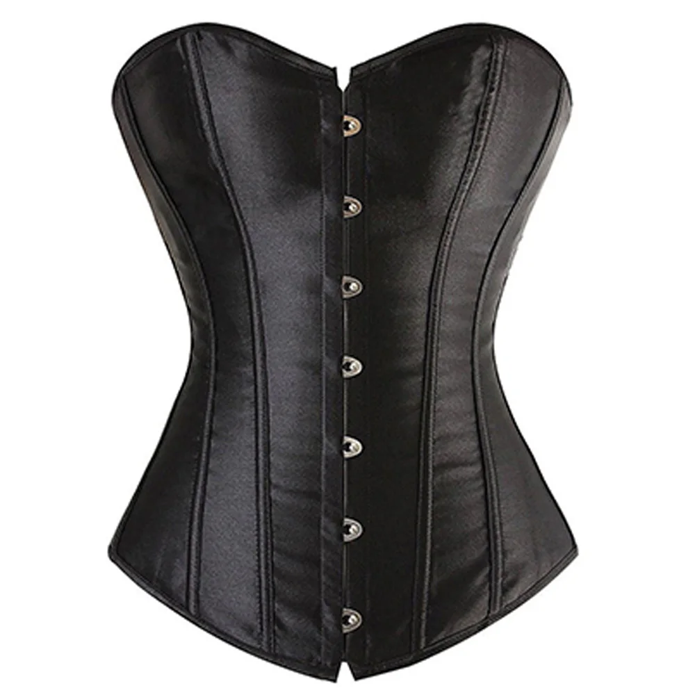 Women's Satin Corsets Top Lace Up Boned Punk Overbust Corset Bustier Lingerie Waist Cincher Body Shaper