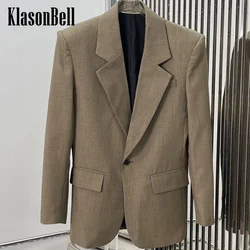 9.2 KlasonBell Women's Temperament Wool Blend Office Lady Blazer Shoulder Pads Single Button Midi Jacket