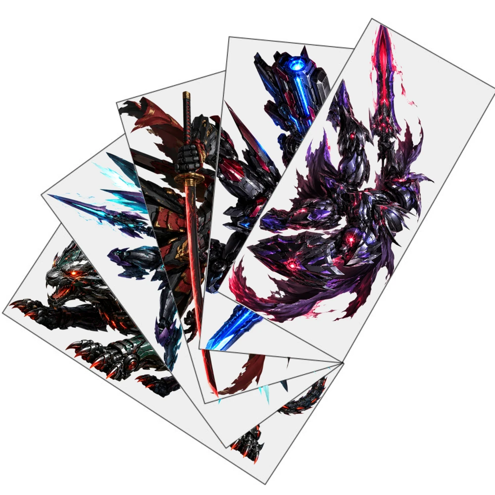 5 Sheets Mecha Dragon UV DTF Stickers UV DTF Transfer Stickers for Glass Cups Plastic Self-Adhesive Labels Waterproof Rub on