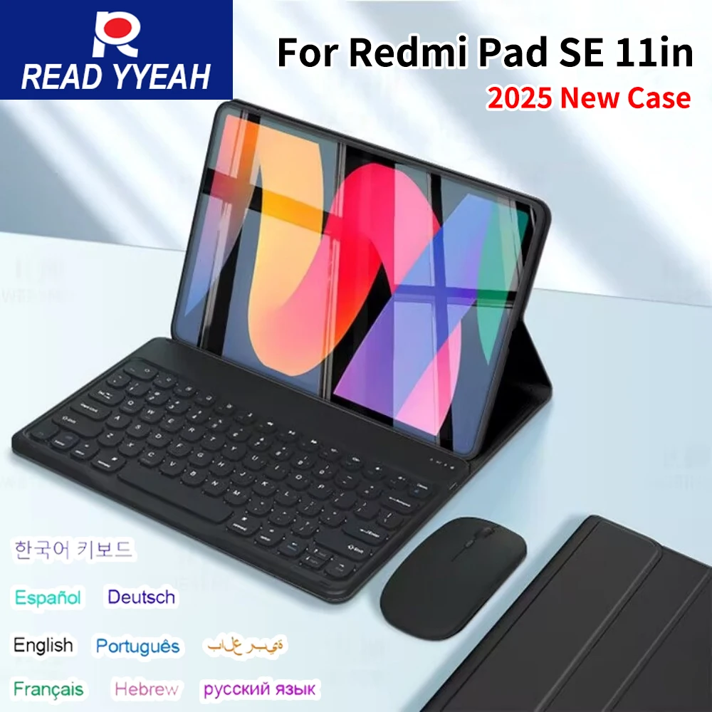 

New Smart Tablet Case For Xiaomi Redmi Pad SE 11 Inch Magnet Cover With Bluetooth Wireless Keyboard and Mouse Tablet Accessories