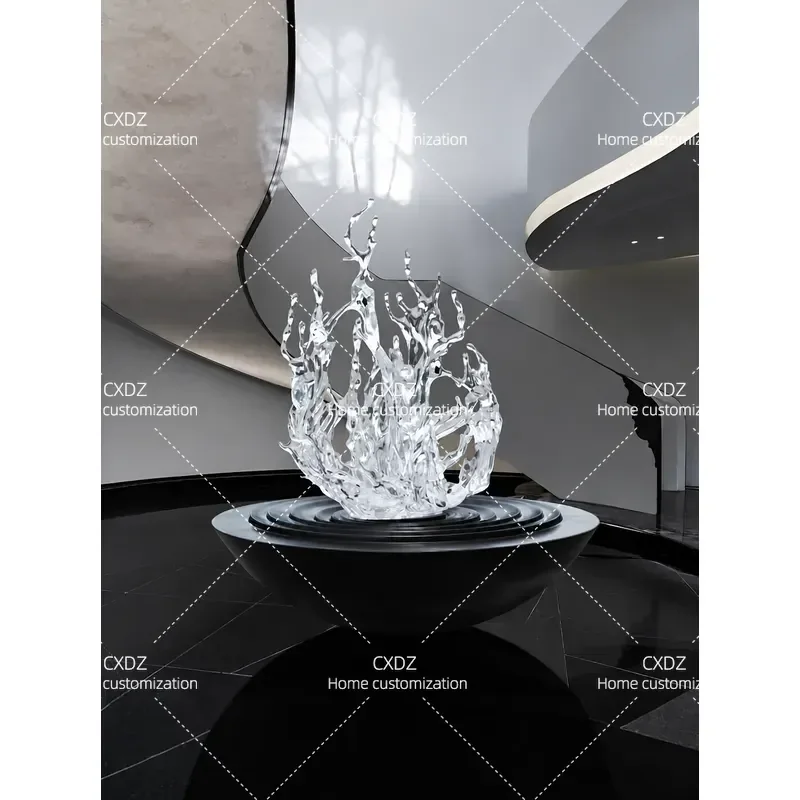 Large Wave Sculpture Floor to Ceiling Water Feature Custom Art Decoration for Hotel Lobby Sales Office Revolving Stairs