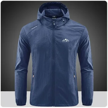 Summer Men Hiking Fishing Cycling Hooded Gym Sport Windbreaker Ultra Light Coat Men Outdoor Quick Dry Sun-Protective Thin Jacket