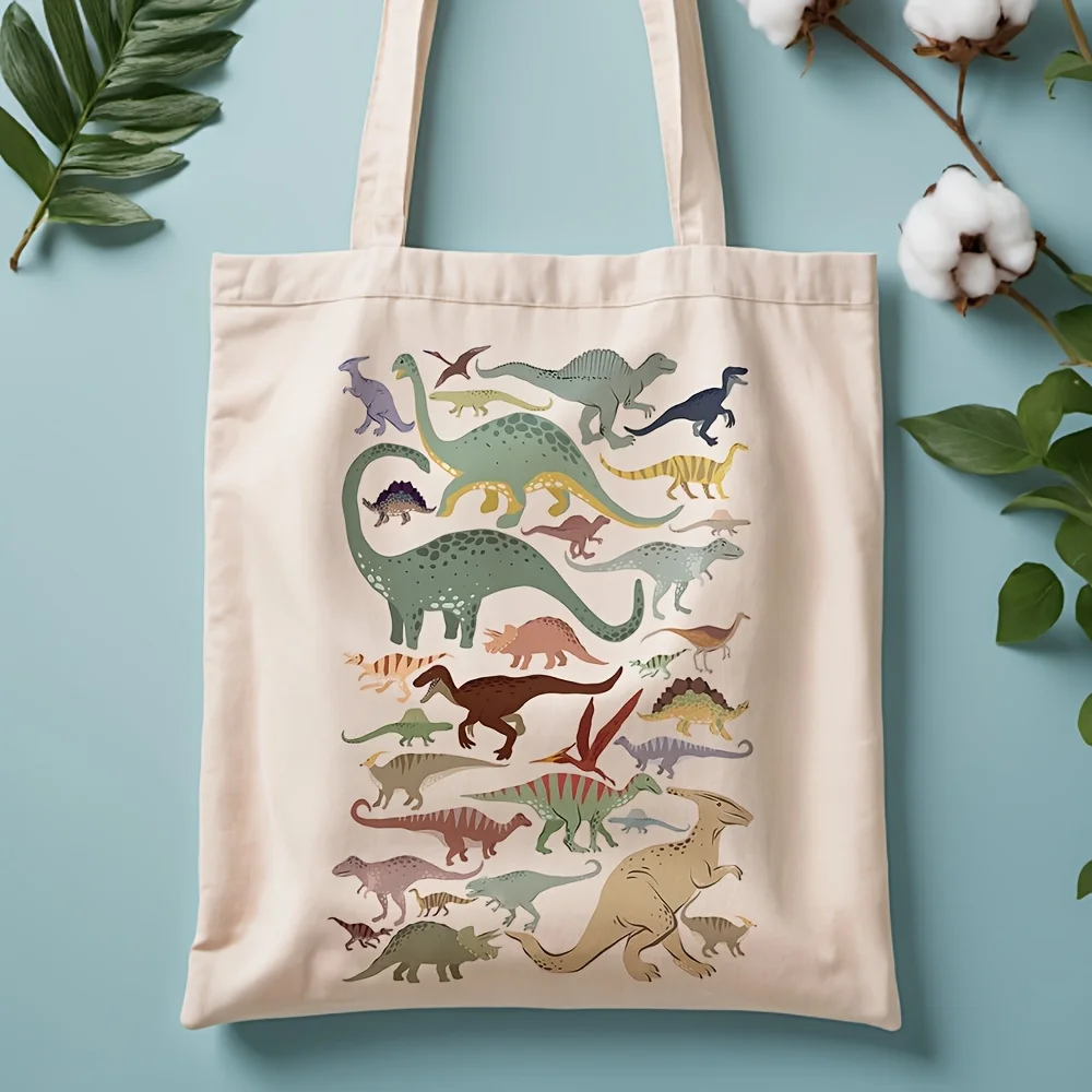 A Dinosaur Illustration Pattern printed canvas tote bag, sui