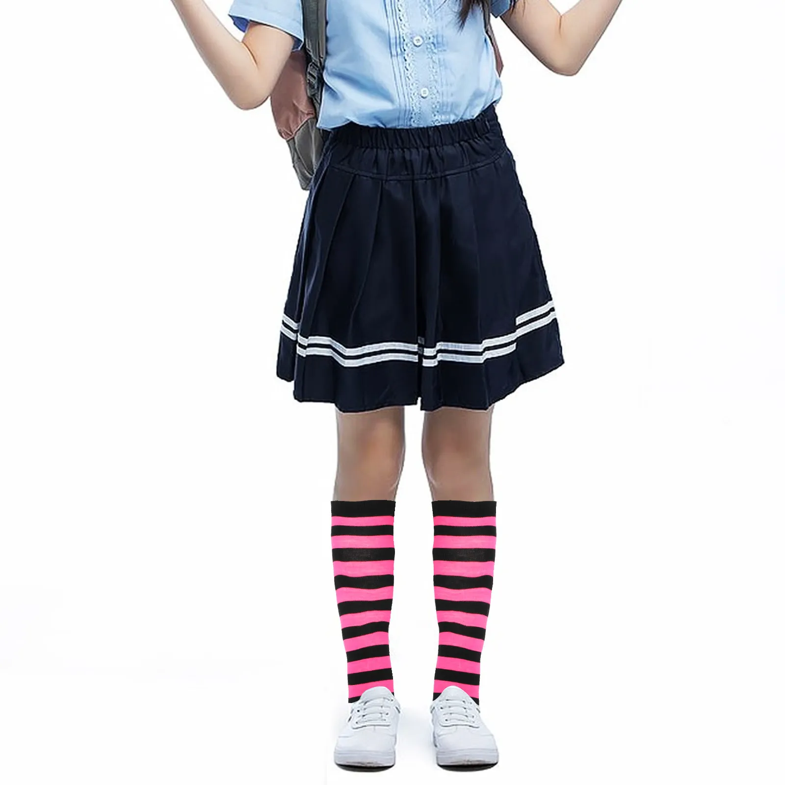 

2Sets Kids Striped Arm Warmers Socks Set Knitted Polyester Long Fingerless Gloves Winter Warmth Party Cosplay Accessories