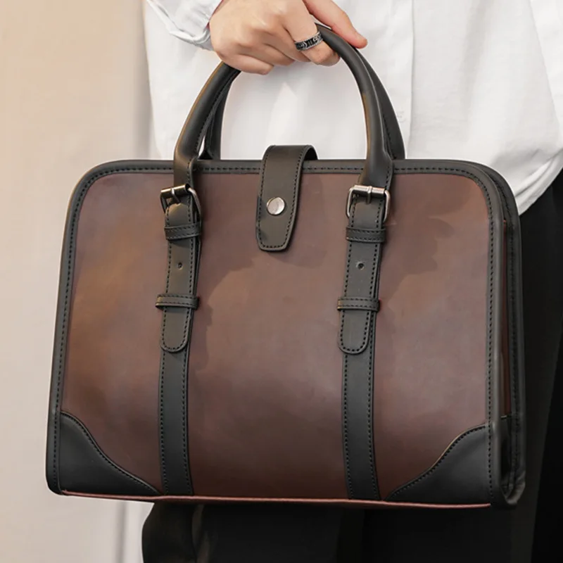 High Quality Leather Men's Handbag Vintage Business Briefcase Men Fashion Large Capacity Hand Bag Luxury Crossbody Bag Mens Tote