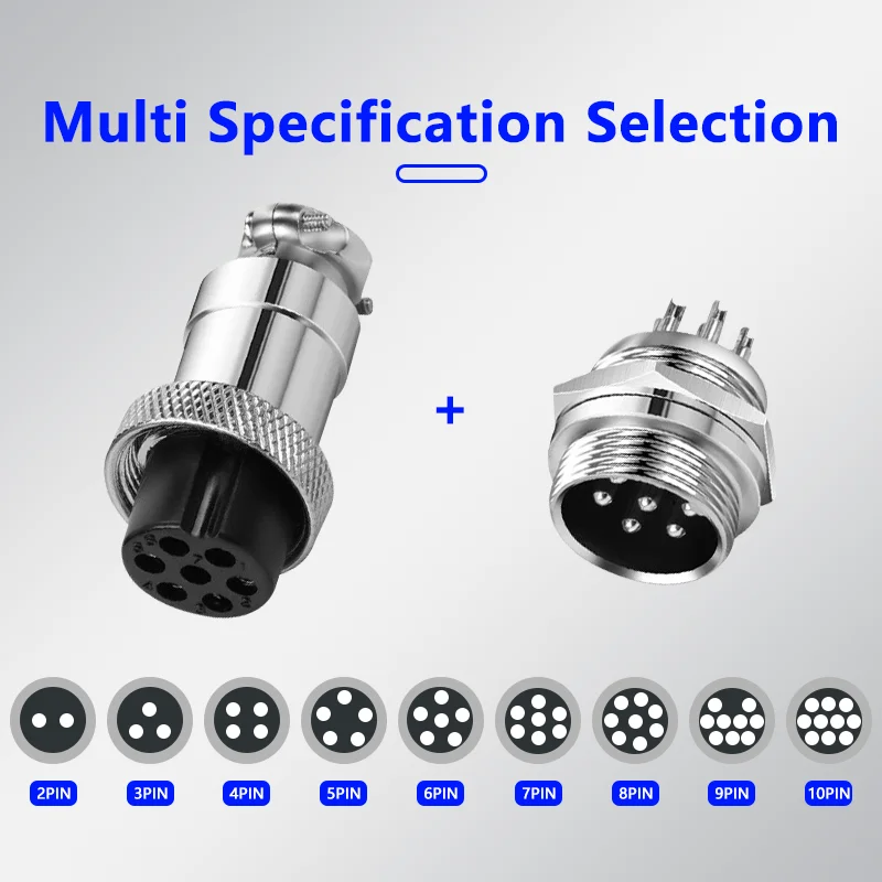 5pcs GX16 2/3/4/5/6/7/8/9/10Pin 16MM Male Female Circular Aviation Connector Plug Socket Screw Panel Mount Connector