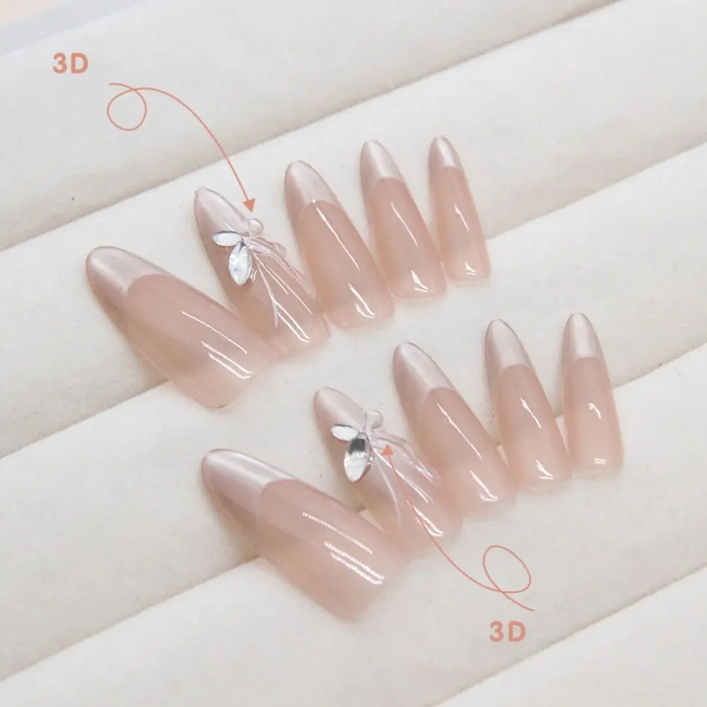 24pcs Manicure Lange Amandel Kunstnagels Ster Stiletto Ballerina Nep Nials Cat's Eye Crystal Afneembare Franse Nagel Tips DIY