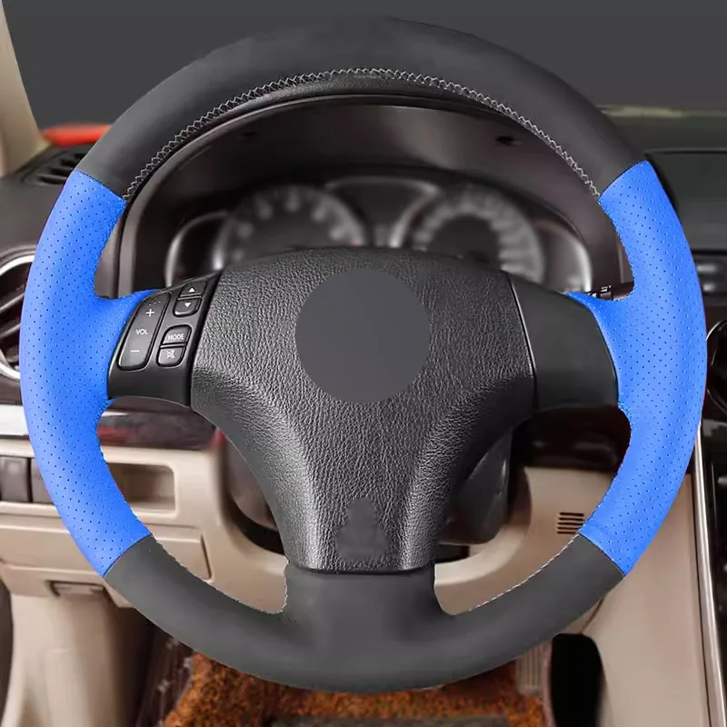 

Smooth Black Leather with Blue Perforated Leather Steering Wheel Cover Car Accessoires for Mazda 6 Mazda 5 Mazda 2 3 ATENZA 323