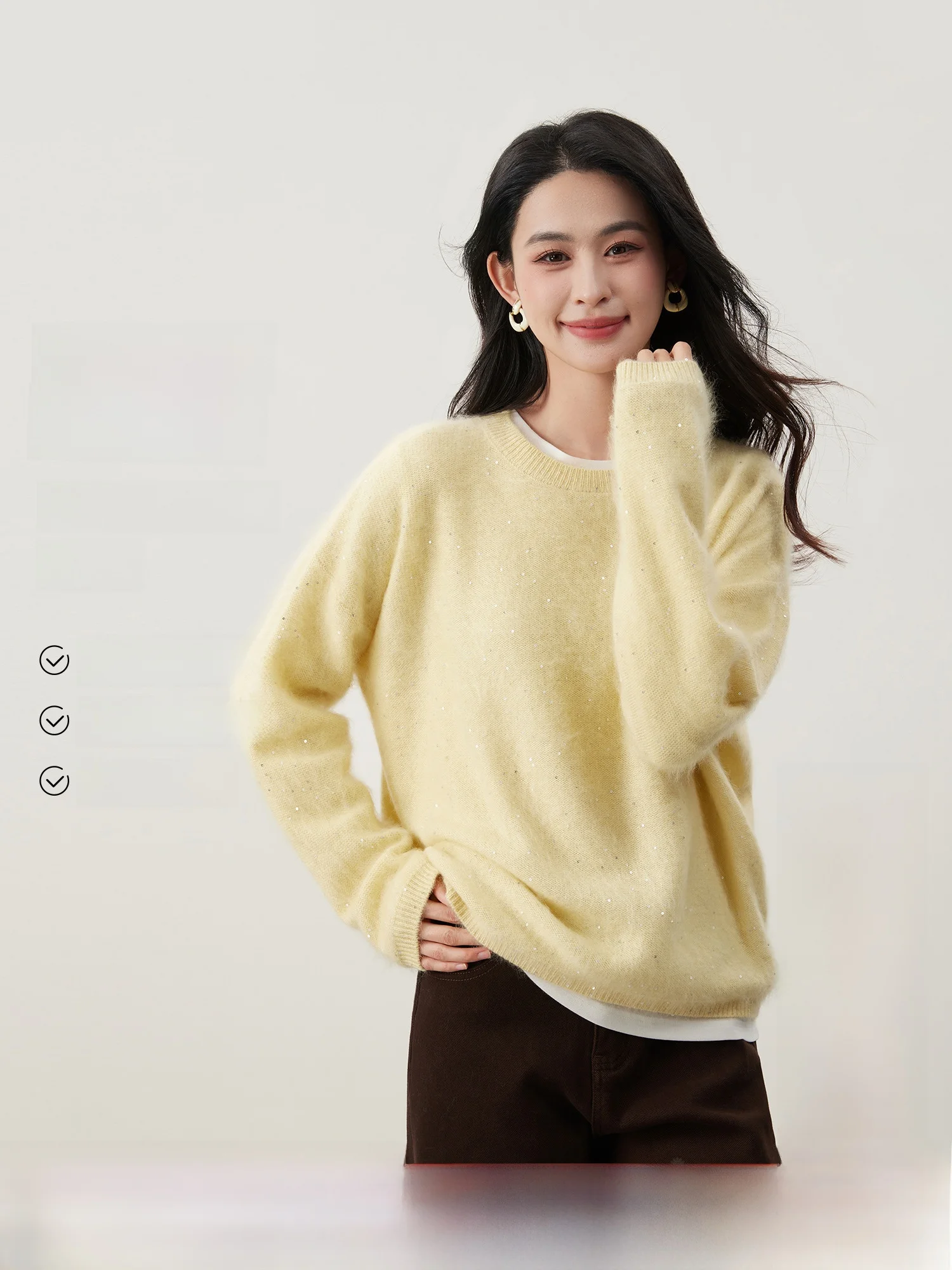 

Ele round Ne Knitwear Women's Soft Mist Fce Bright Sequins Camere Sweater Comfortable Woolen Casual Faion