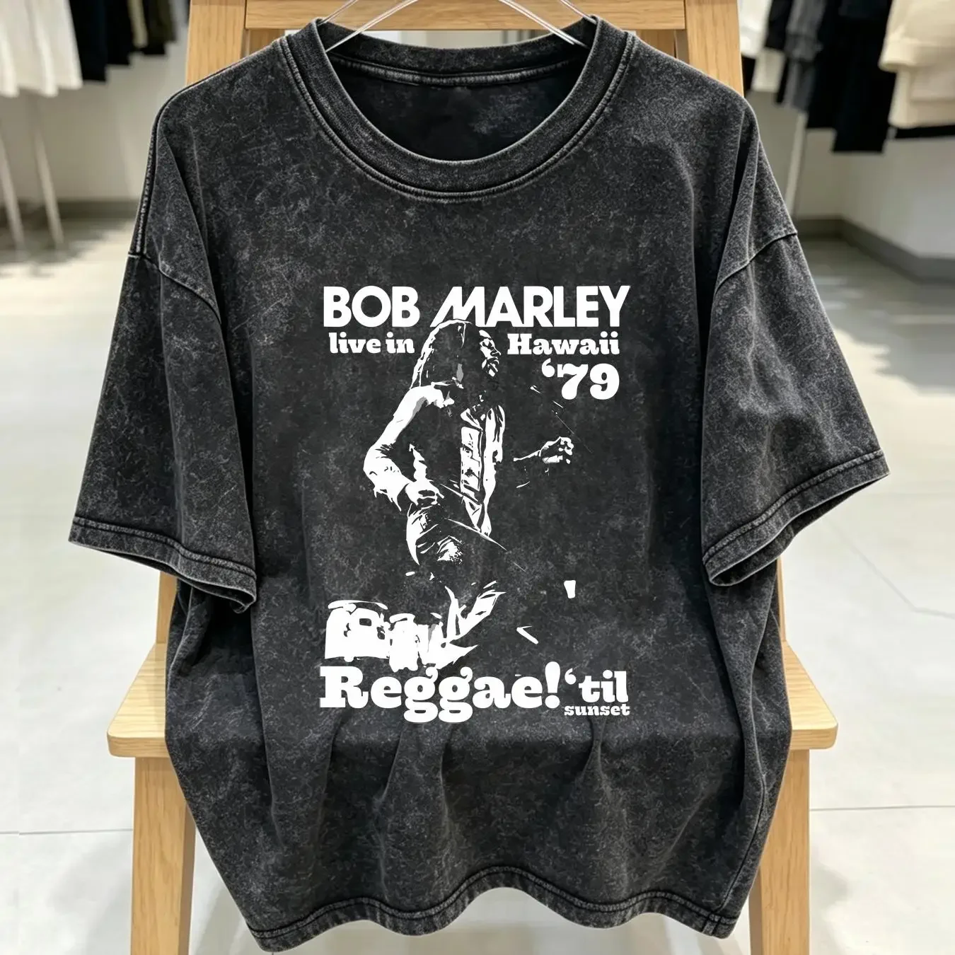 washed T Shirt Bob Marley Hawaii Grey Burnout OFFICIAL vintage Washed Stretched streetwear Stylish Breathable Slightly
