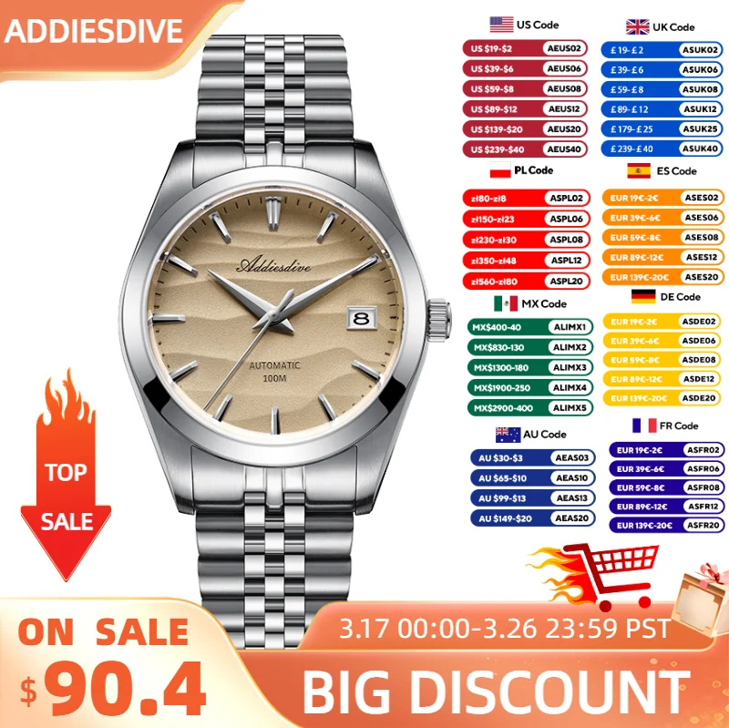 ADDIESDIVE Watch New NH35 Automatic Sapphire Glass 100m Waterproof Mechanical Wristwatch 316L Stainless Steel 39mm Watch For Men