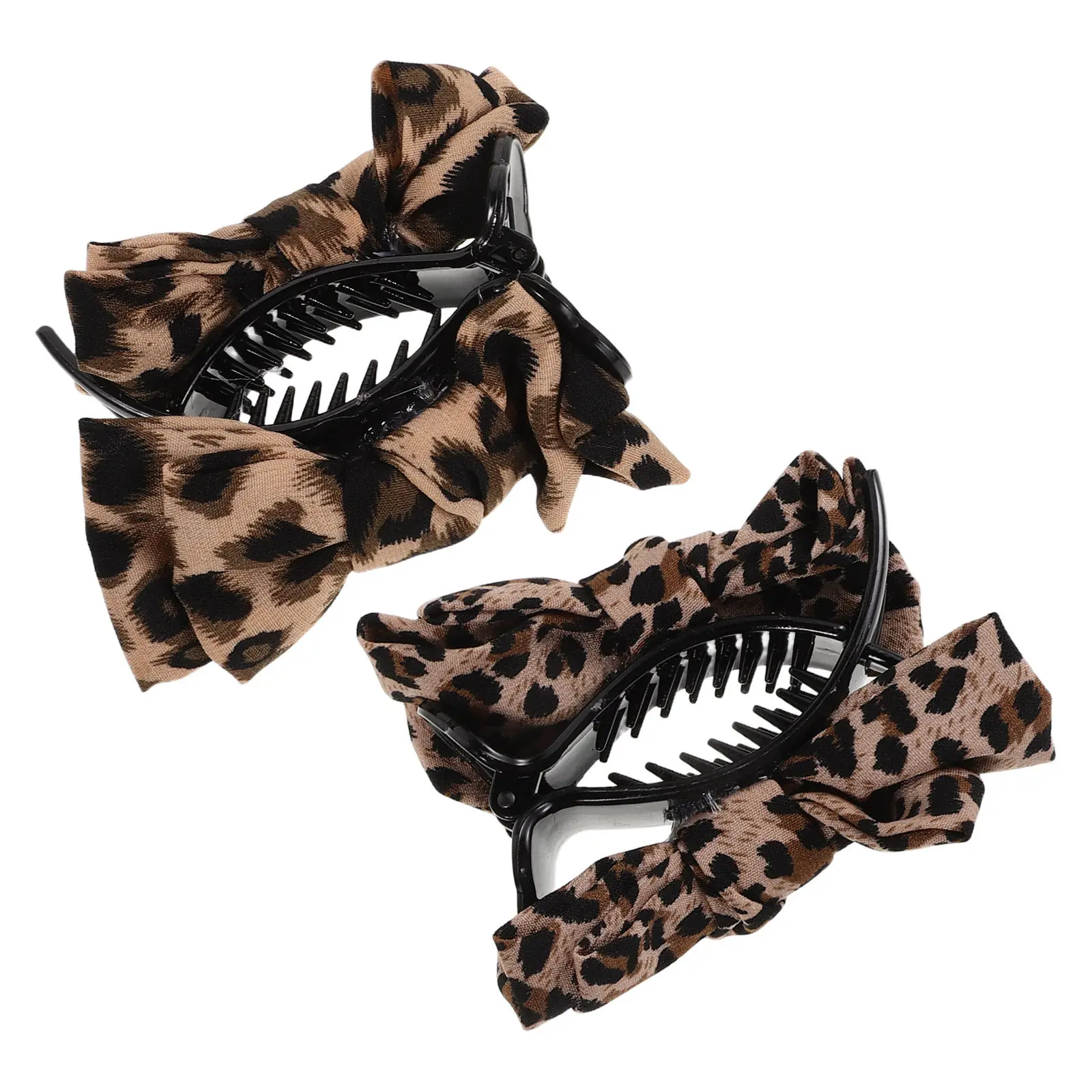 2pcs Leopard Print Hair Claws Bowknot Decorative Hair Claw Clips Plastic Hair Barrettes Claw With Leopard Bows Ponytail  Holder