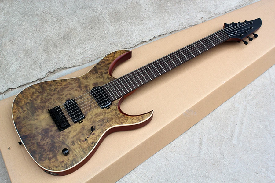 Flyoung 7 Strings Alder Body Electric Guitar with Burl Veneer,Offer Customize