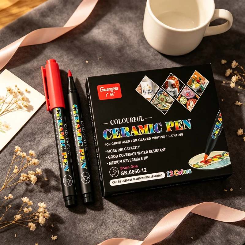 GN 12/24 Colors Oven Bake Ceramic Marker Pens, Soft Brush Tip Acrylic Paint Pens for Ceramic, Rock, Stone & Wood DIY Crafts