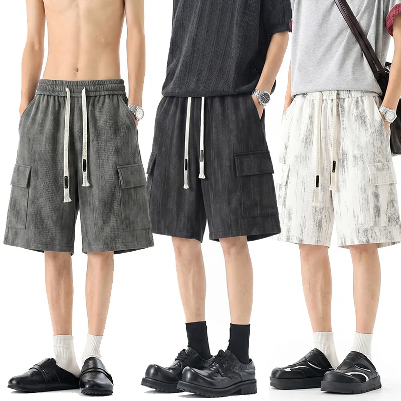 

Men Thin Breathable Tie Dye Cargo Shorts Summer Loose Drawstring Waist Multi Pocket 5Inch Shorts Streetwear Casual Jogger Shorts