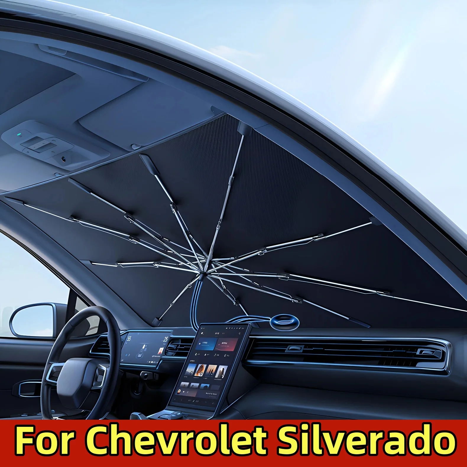 

For Chevrolet Silverado Car parasol 360° pull rope front windshield sunscreen cover foldable storage sun protection sunshade