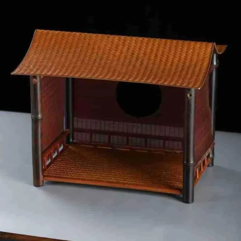 Chinese bamboo woven double-layer non-folding vertical sustainable multi-functional desktop storage rack, tea set cup display