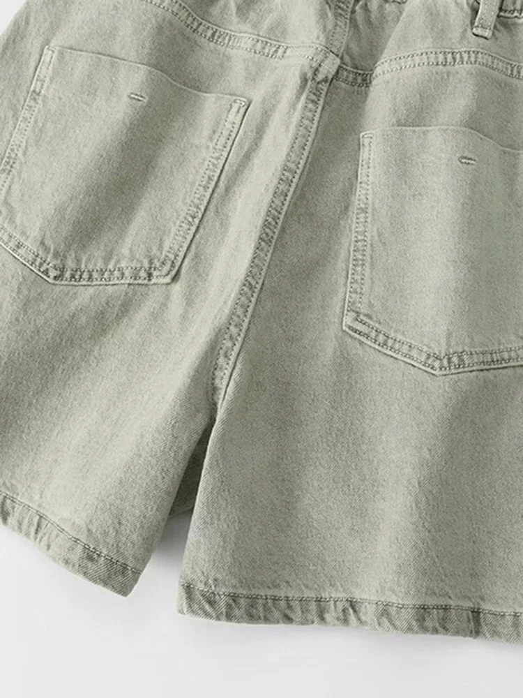 Tuta corta in denim da donna New Fashion High Street Y2K Tuta a vita tinta unita con risvolto Manica corta Tuta Top