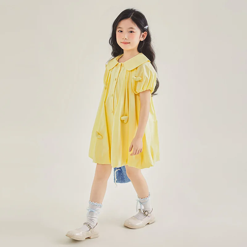 2024 Summer School Girl Dress Elementary Girl Bubble Sleeve Princess One-piece Dress Children Girl Love Sweet Fluffy Dress