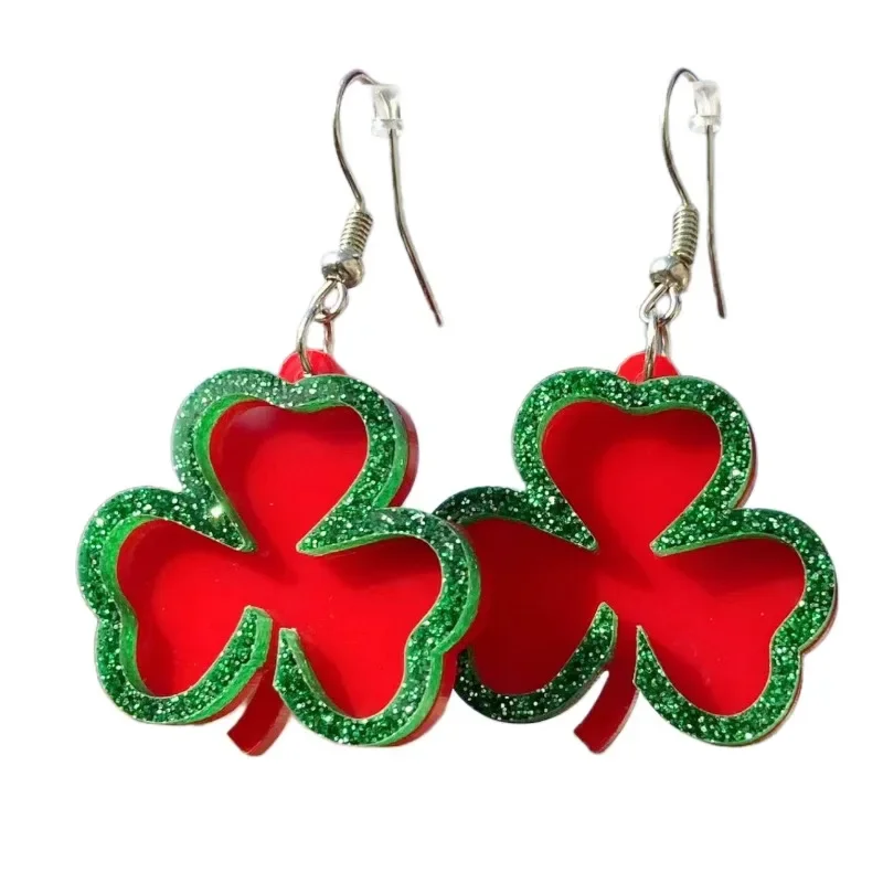 Lucky Green Red Color Three-leaf Clover Ireland Earrings St Patricks Day Acrylic Earrings for Woman Fashion Trendy Jewelry