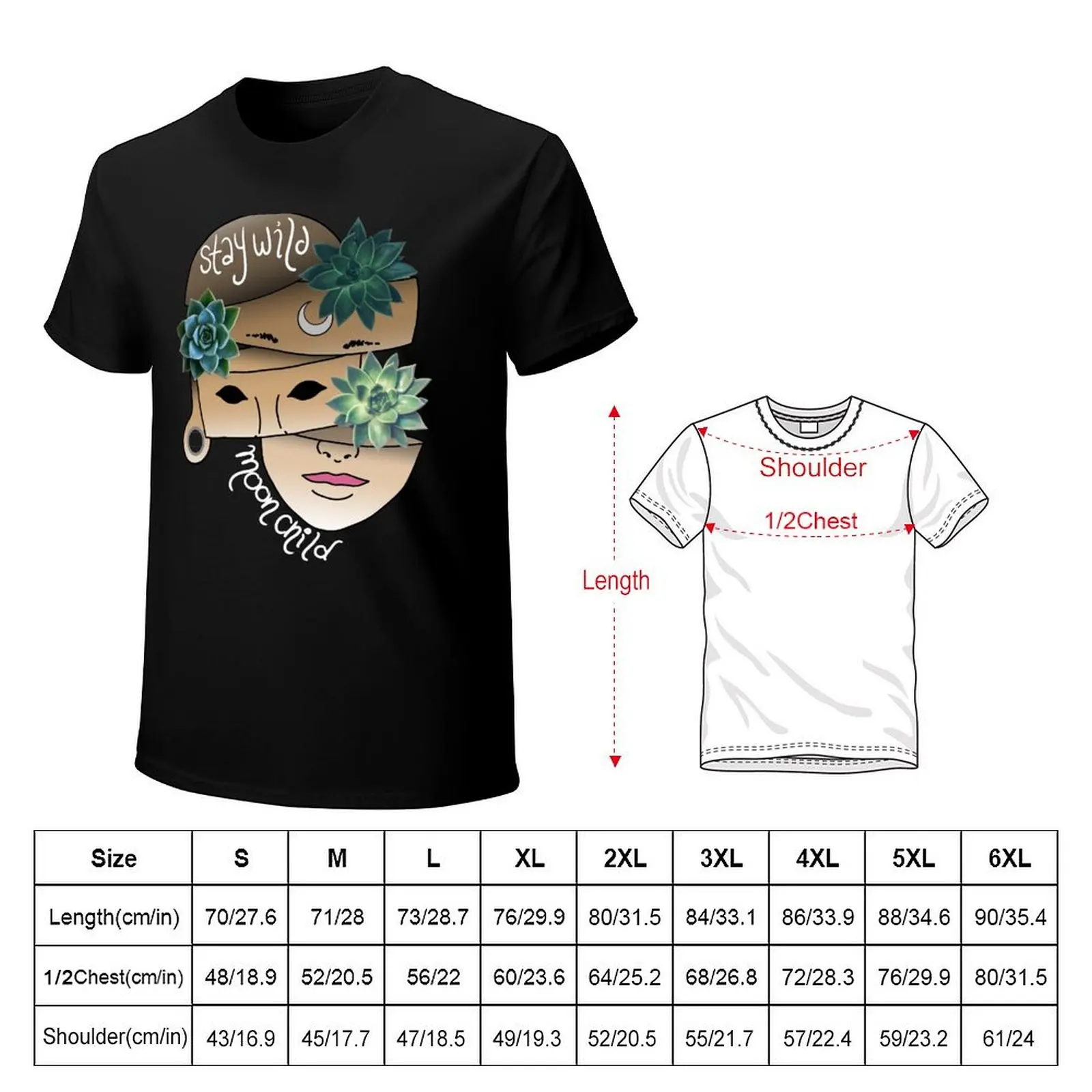 Stay Wild Moon Child, Plant Lover, Succulents, Weird and Unusual, T-Shirt Basic Daily Outfit Short Sleeve Tee