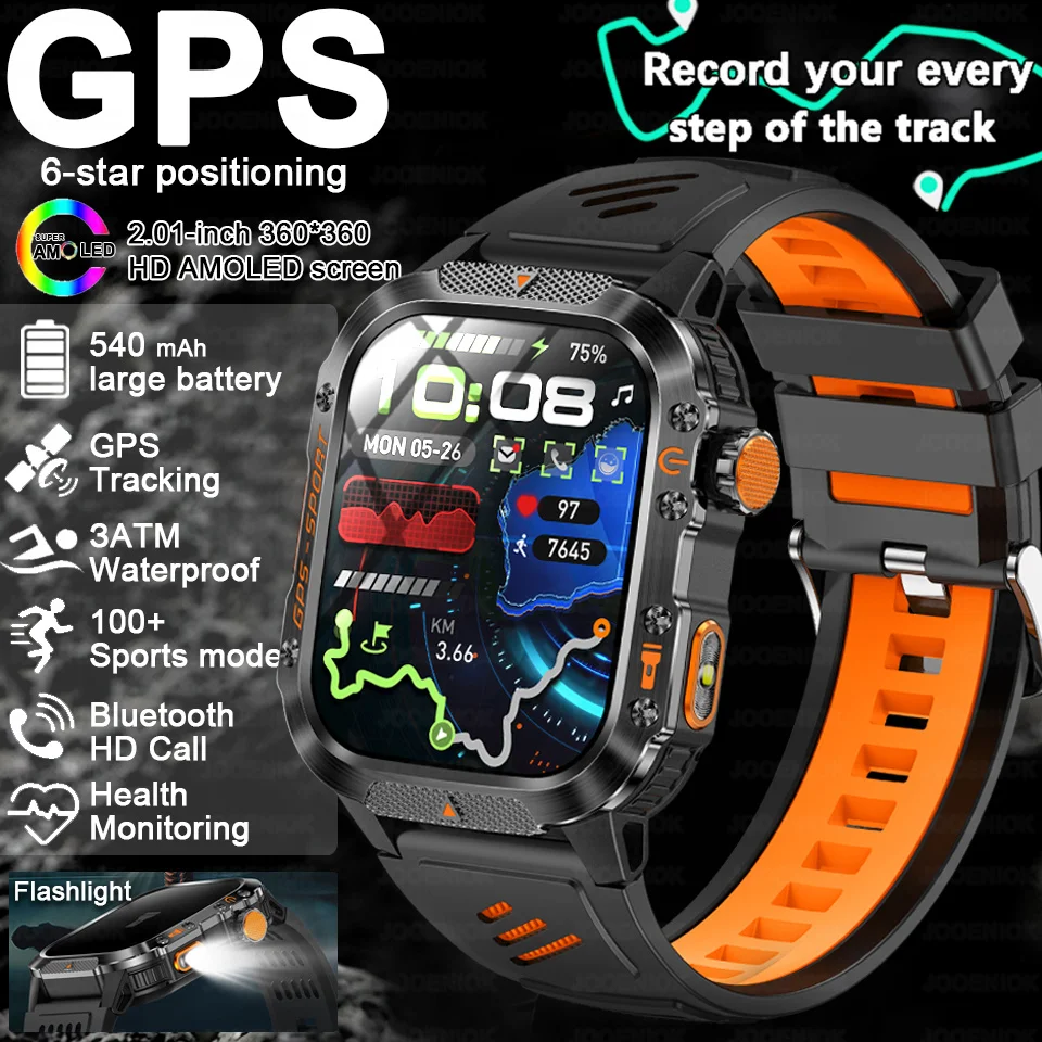 

Спортивные умные часы на открытом воздухе, мужские GPS-треки движения, аккумулятор 540 мАч, светодиодный фонарик, BT-вызов, пульсометр, водонепроницаемые умные часы для Xiaomi