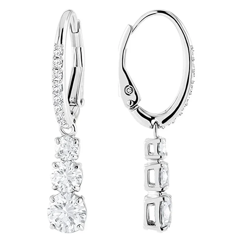 Huitan Bling Bling Cubic Zirconia Drop Earring for Women Silver Color Elegant Engagement Forever Ear Accessories Jewelry Gifts
