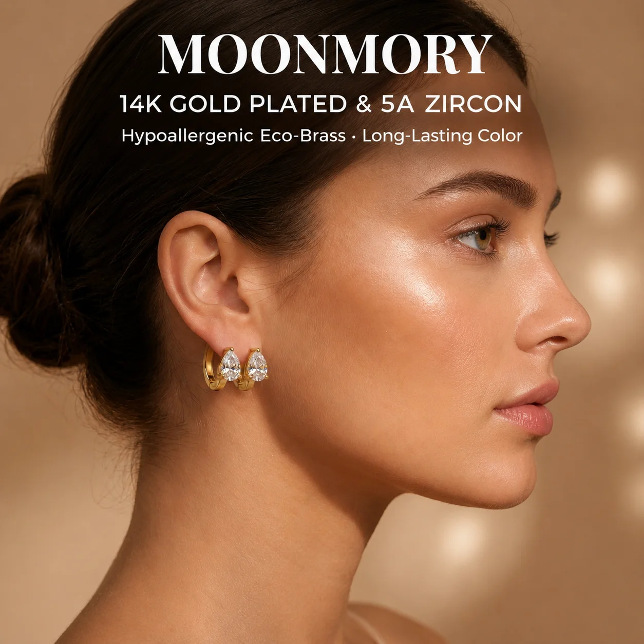 Moonmory Verbesserte Minimalistische Messing-Creolen für Damen, Luxusmarke, Doppelte 14K Vergoldete Marquise-Oval-Huggie-Ohrringe, Großhandel – Detail 17