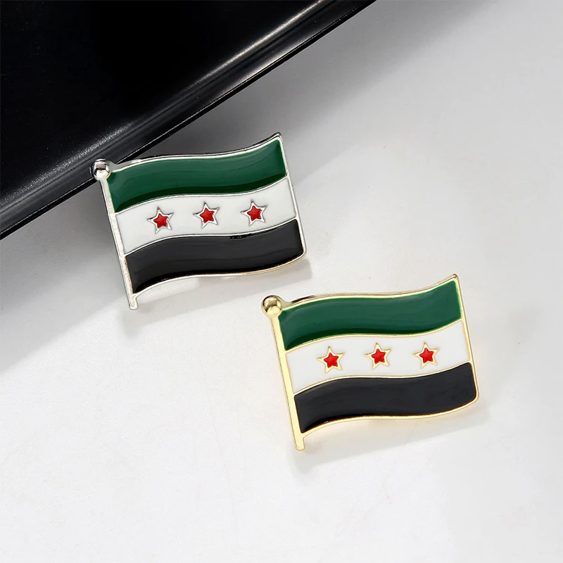 Broche de bandera siria, insignia de Metal de la victoria de la libertad de la bandera del mapa, broche flotante de aceite de goteo de aleación, accesorios de moda al por mayor