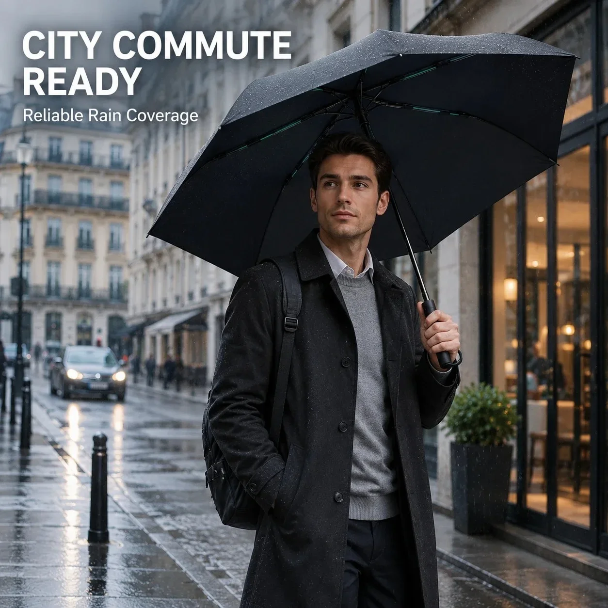 Auto Open Close Folding Umbrella, Fiberglass Frame Windproof Rain Umbrella with Ergonomic Handle for Men Women - view 4