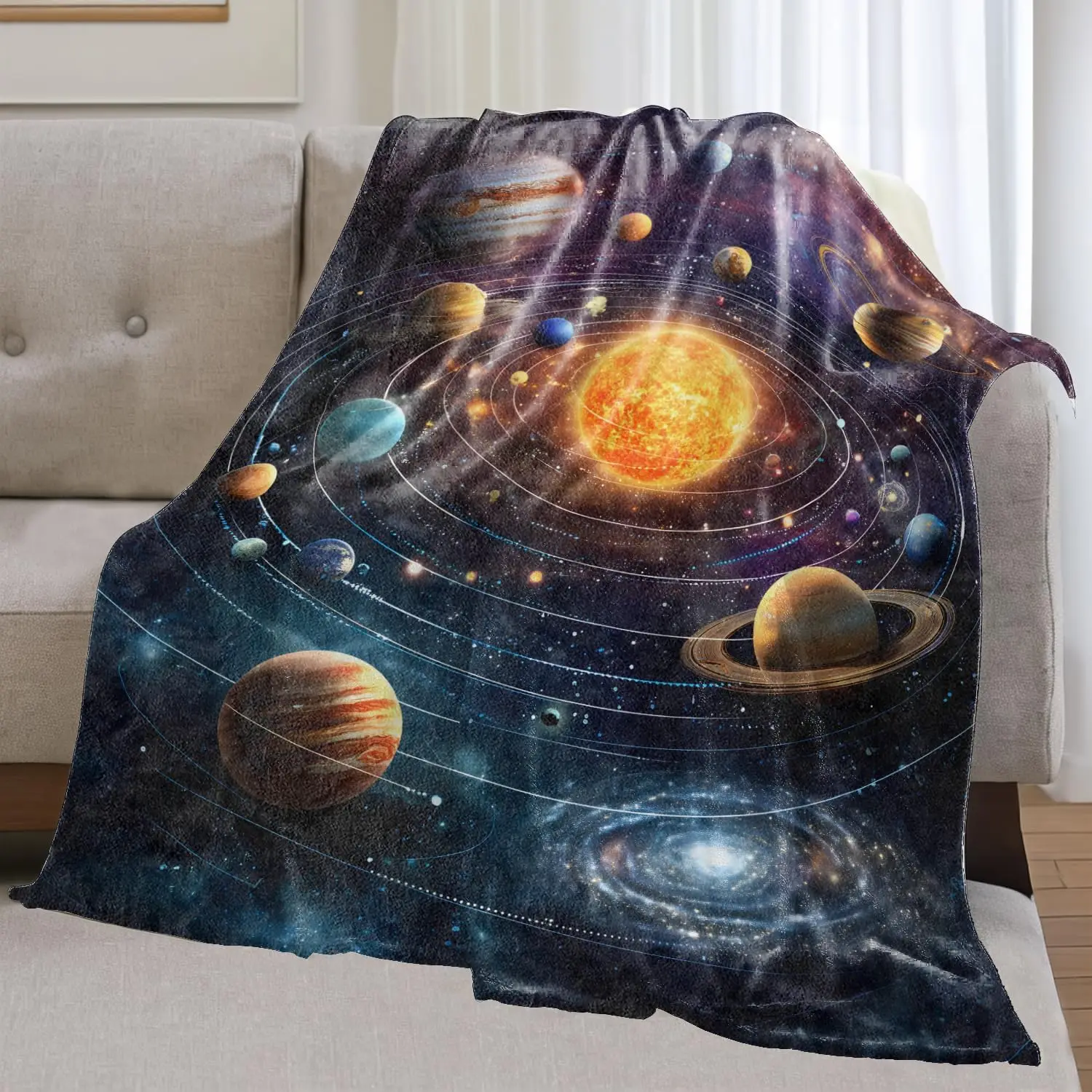 Solar System Flannel Blanket Gifts for Astronomer Galaxy Lover,Colorful Outer Space Throw Blankets with Planet and Sun,Bedroom