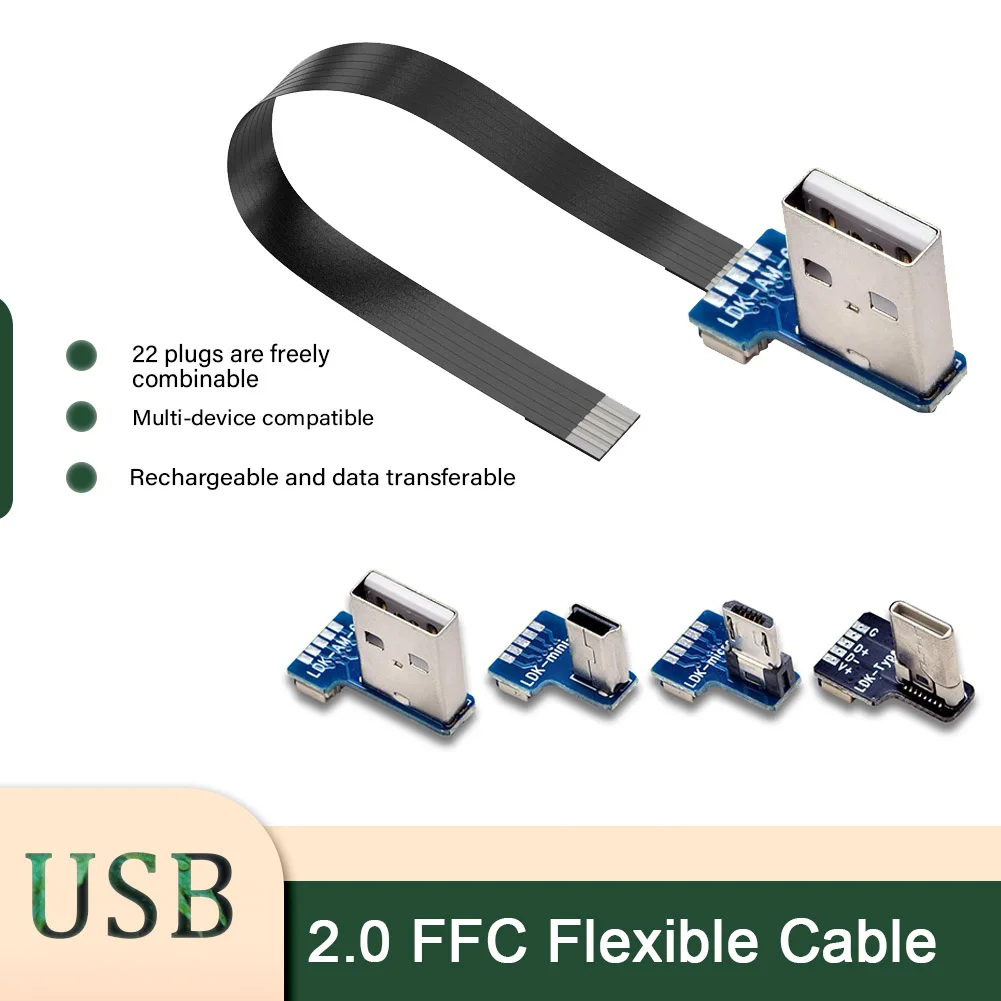 USB2.0 Data Cable Micro Type-C Mini Elbow Usb Cable for Phone Computer Gimbal Camera Monitor Flat Flexible FFC Extension Cable