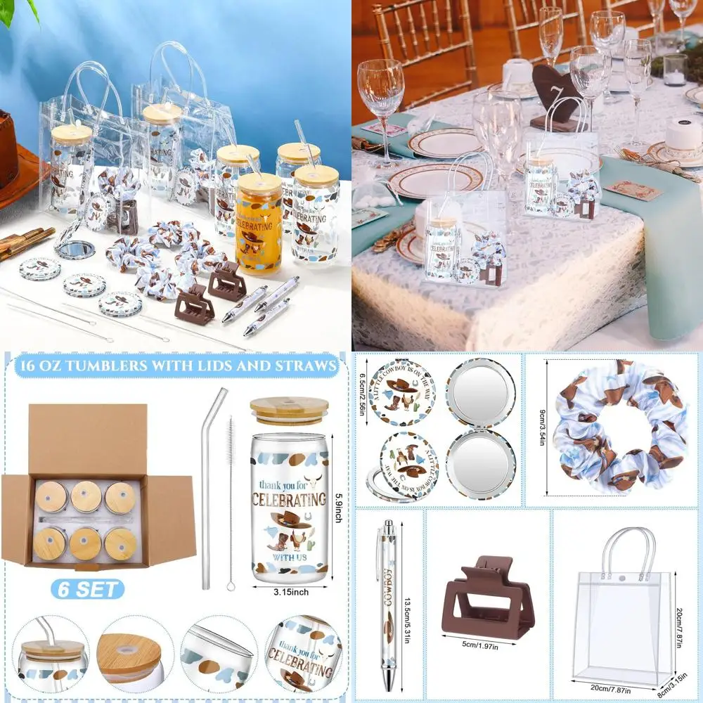 جوائز ألعاب استحمام الطفل ذات طابع رعاة البقر الغربي: البهلوانات، القش، المرايا، إكسسوارات الشعر، الأقلام، المشابك، وحقائب الهدايا #1